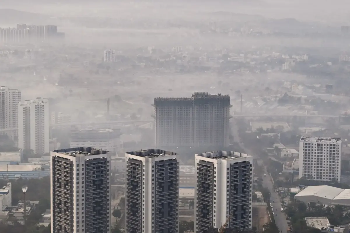 Pune city skyline in morning fog