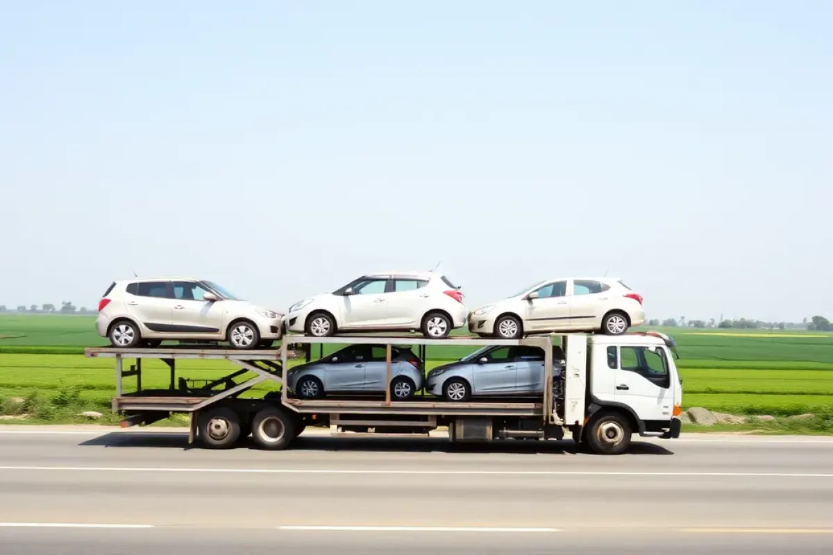 Car carrier truck carrying cars on a highway